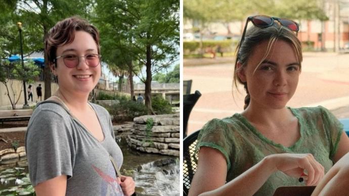 Two students are smiling in photos set outdoors